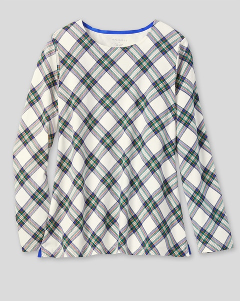 Essential Cotton Plaid-Print Jewelneck Tee