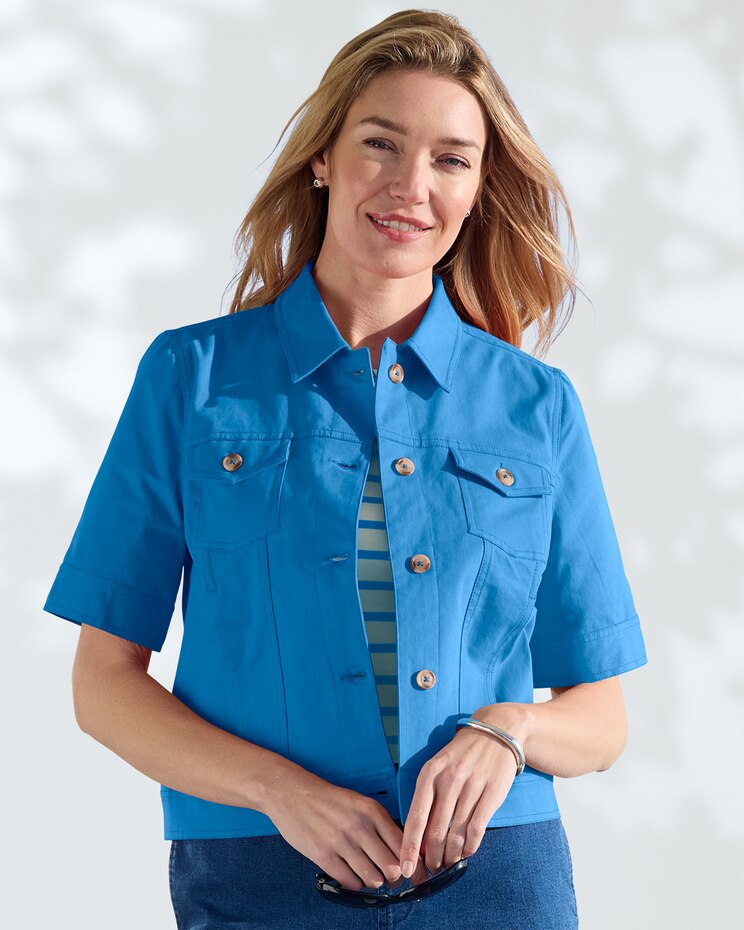 Cotton Sateen Elbow-Sleeve Jacket image number 1