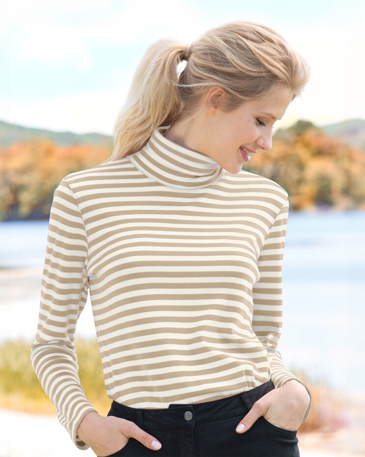 Essential Cotton Long-Sleeve Striped Turtleneck image number 1