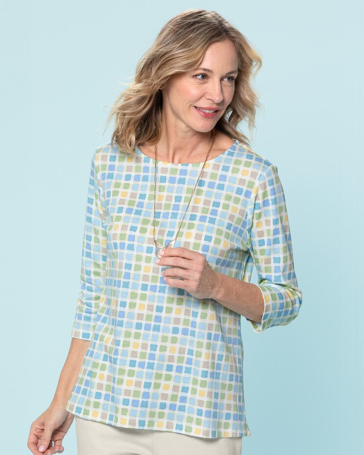Essential Cotton Watercolor Check Tee image number 1