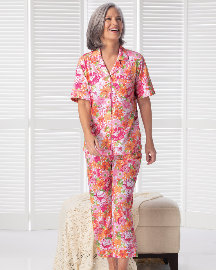 Floral Luxe Jersey Short-Sleeve Capri Pajamas image number 1