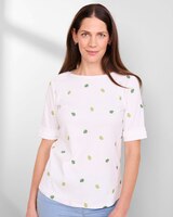 Essential Cotton Embroidered Elbow-Sleeve Tee  thumbnail number 2