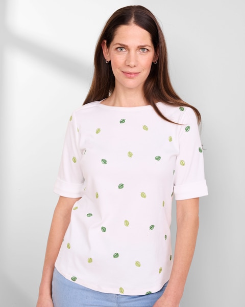 Essential Cotton Embroidered Elbow-Sleeve Tee 