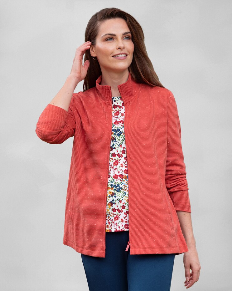 Flecked Ottoman-Knit Zip Jacket image number 1