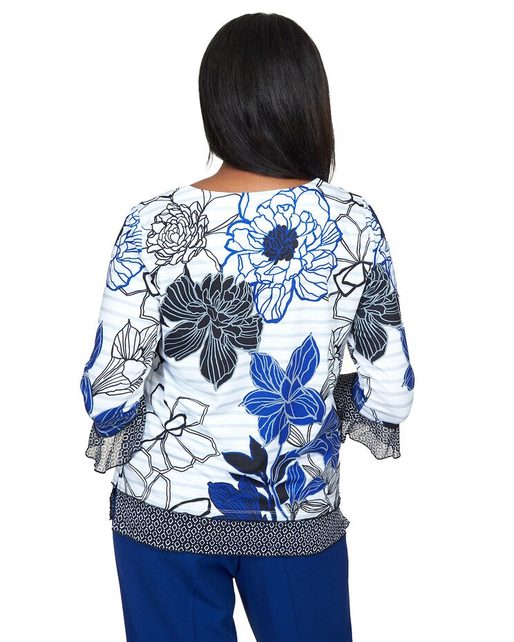 Alfred Dunner® Downtown Vibe Geo Trim Floral Stripe Top image number 2