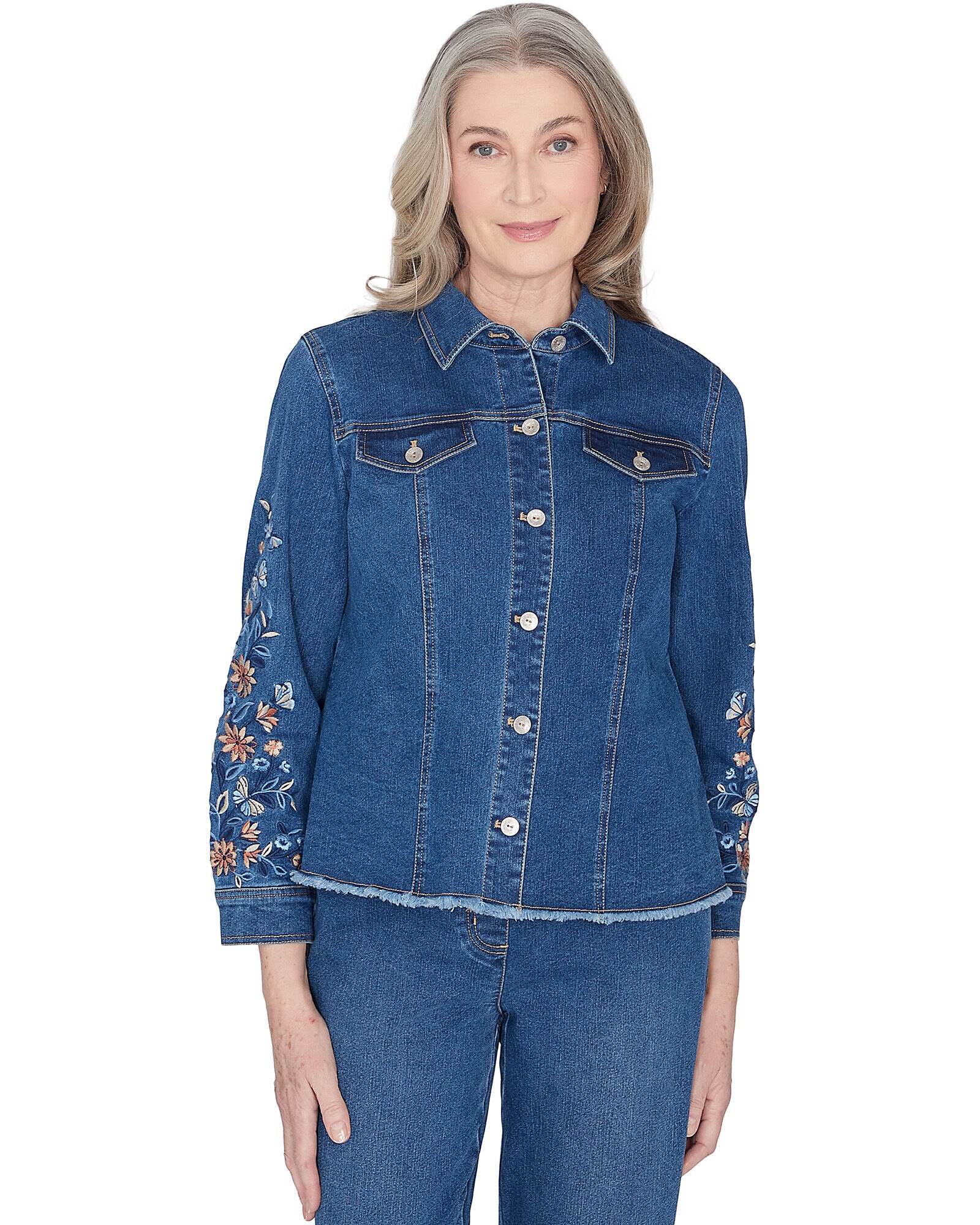 Alfred Dunner Scottsdale Floral Embroidered Fringe Jacket Appleseed s