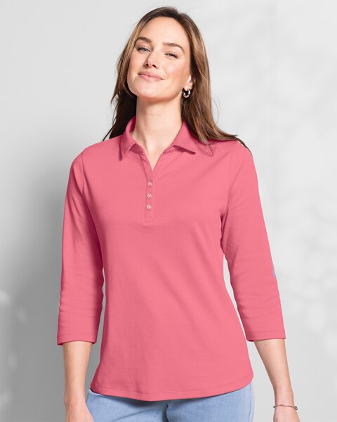 Essential Cotton Solid Three-Quarter Sleeve Polo