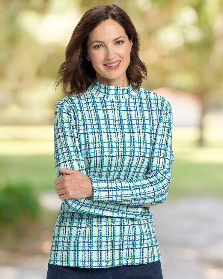 Essential Cotton Highland Plaid Mockneck Tee image number 1