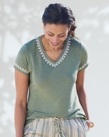 Linen-Blend Embroidered Tee thumbnail number 1