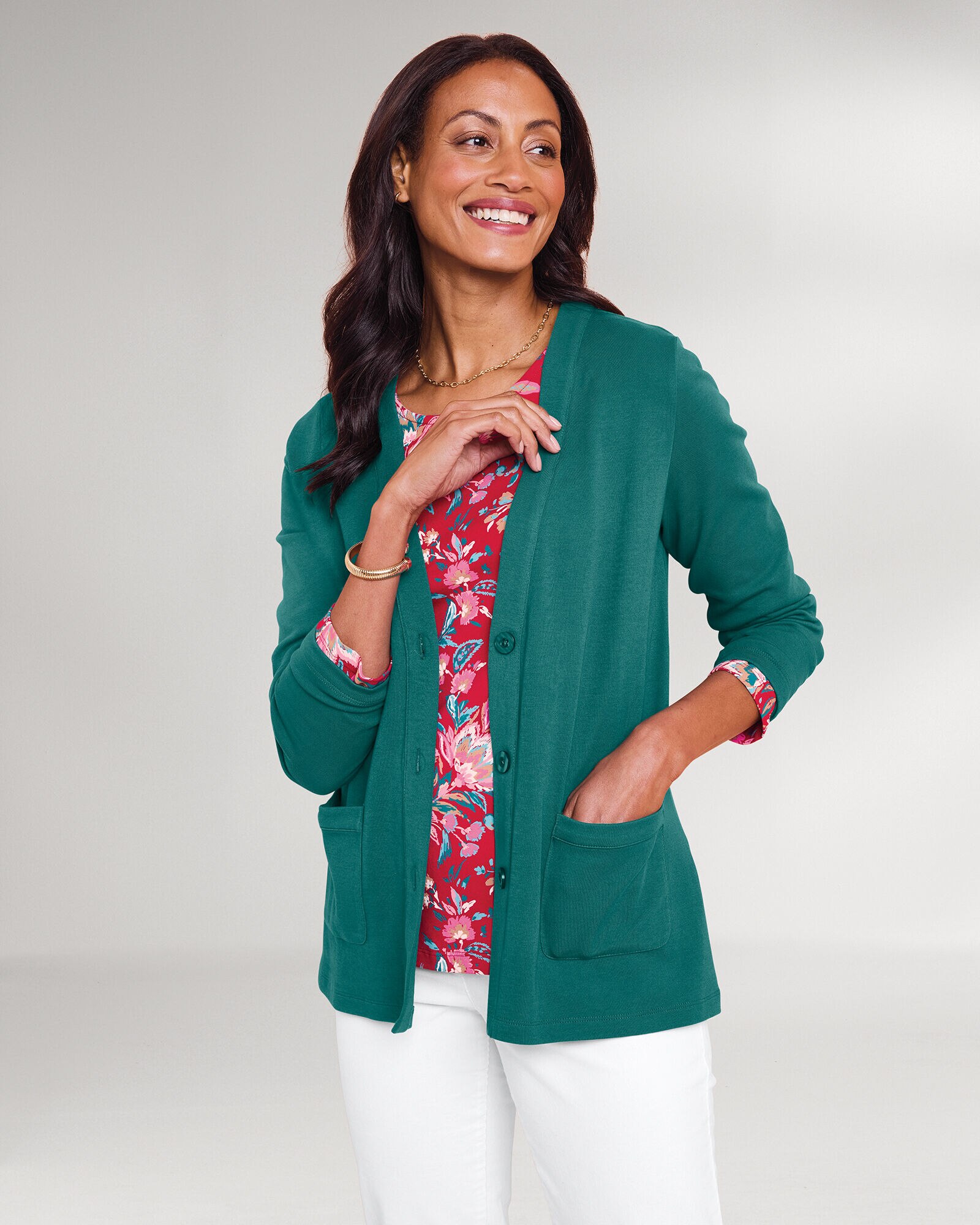 Appleseeds Women s Kate Everyday Knit Cardigan Green XLPS Petite Short