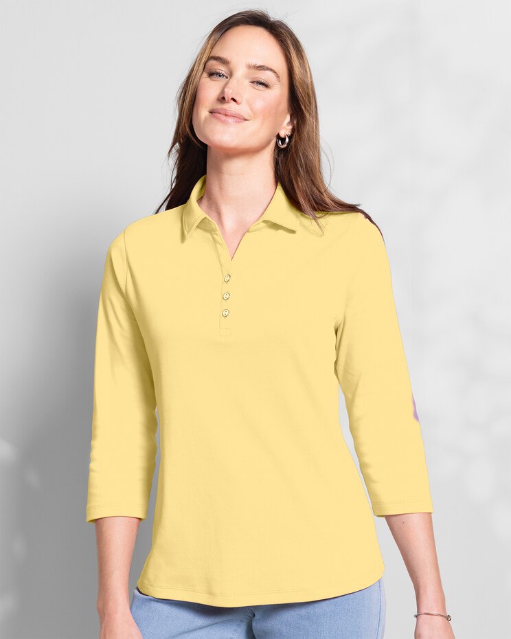 Solid Three-Quarter-Sleeve Polo image number 1