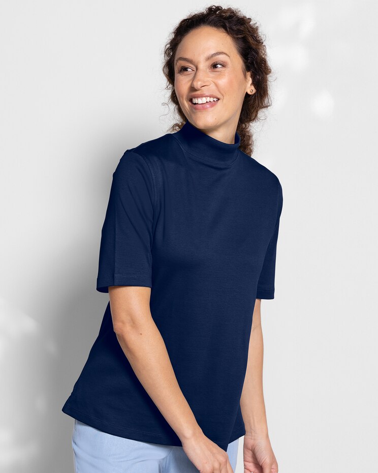Essential Cotton Elbow-Sleeve Mockneck image number 1