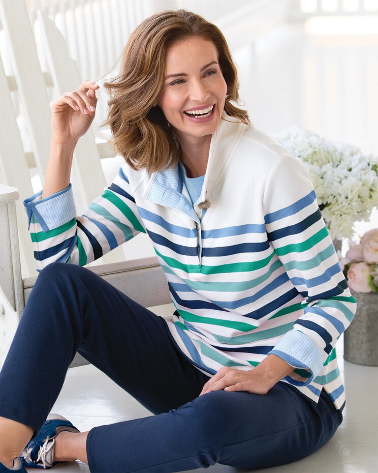 Multi-Striped Knit Henley Top image number 1