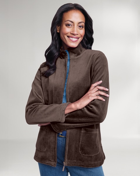 Velour Zip-Front Cardigan