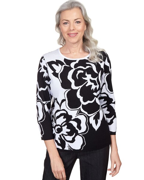 Alfred Dunner® World Traveler Drama Floral Jacquard Crew Neck Sweater