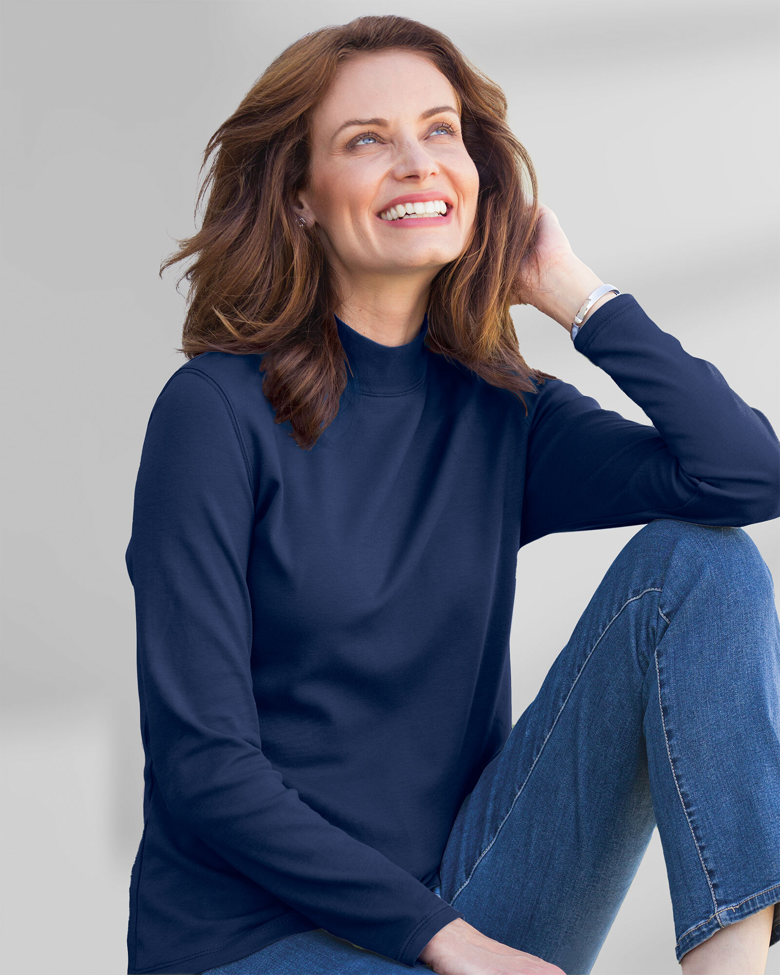 Women's cotton mock turtleneck long sleeve cheap