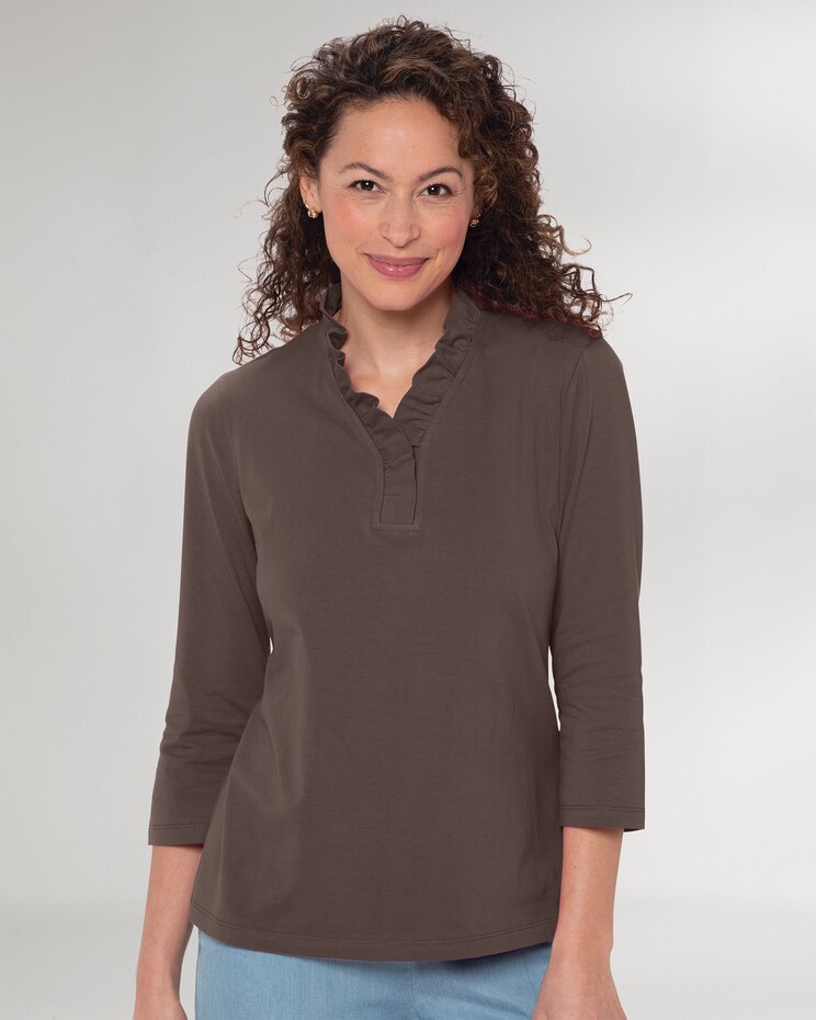 Prima™ Cotton Solid Ruffle-Neck Tee image number 1