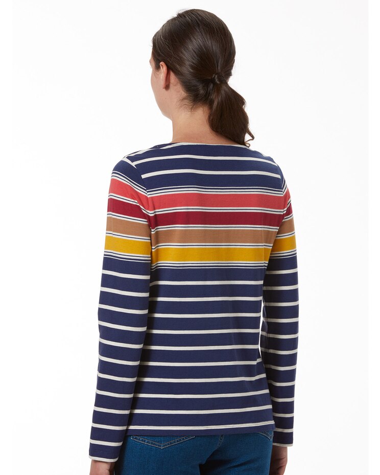 Multi-Color Stripe Bateau-Neck Long-Sleeve Cotton Tee image number 2