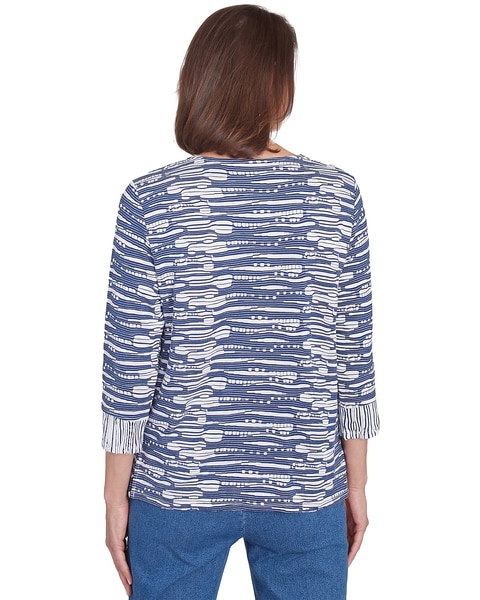 Alfred Dunner® Lake Victoria Split Neck Spliced Blue Top