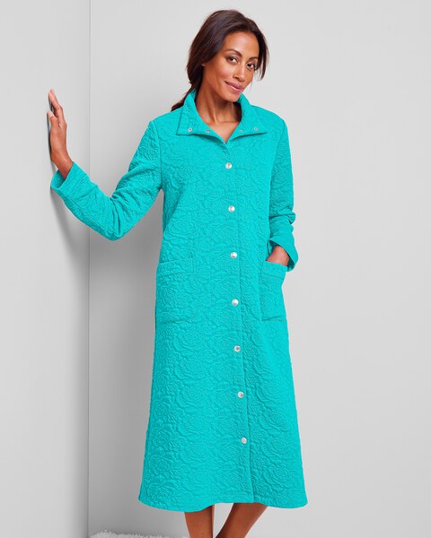 Textured Floral Snap-Front Robe