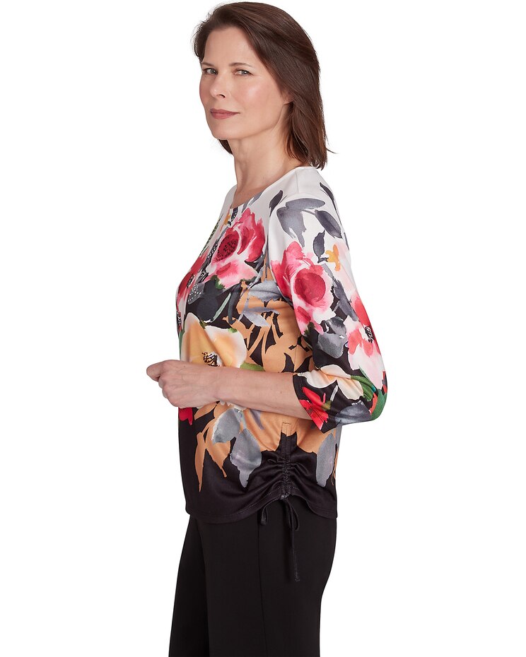 Alfred Dunner® Runway Ready Floral Crew Neck with Drawstring Hem Top image number 4