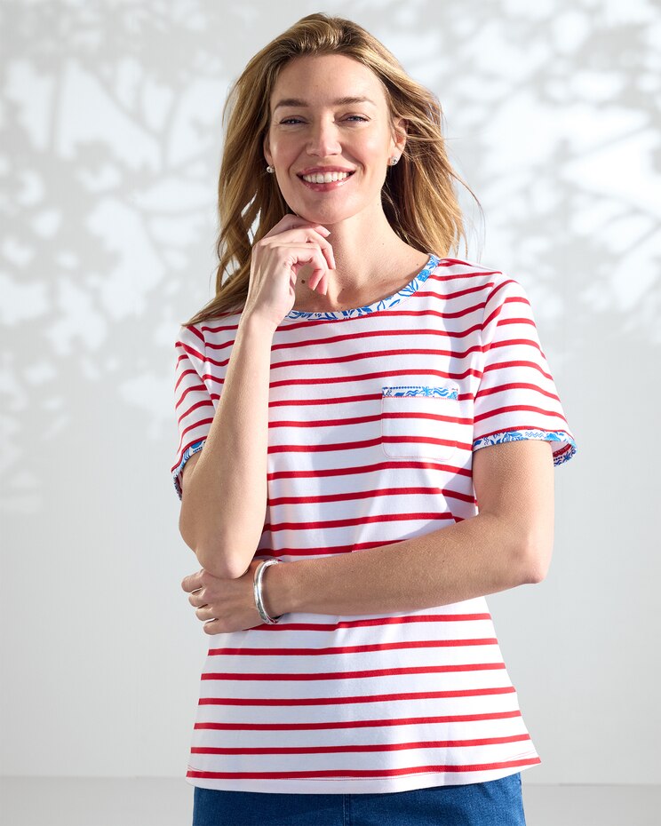 Essential Cotton Striped Pocket Tee image number 1