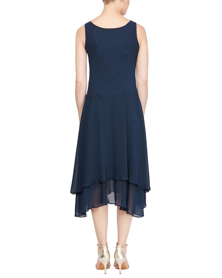 S.L. Fashions Tea Length Embroidered A-Line Dress with Illusion Neckline image number 4