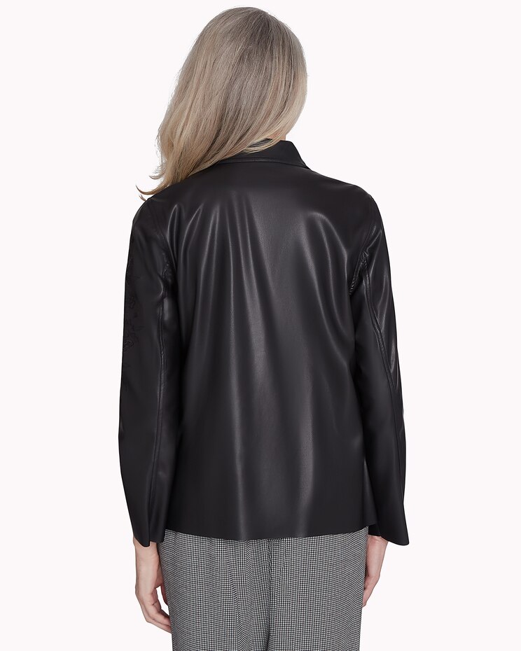 Alfred Dunner® Runway Ready Floral Embroidered Faux Leather Jacket image number 2