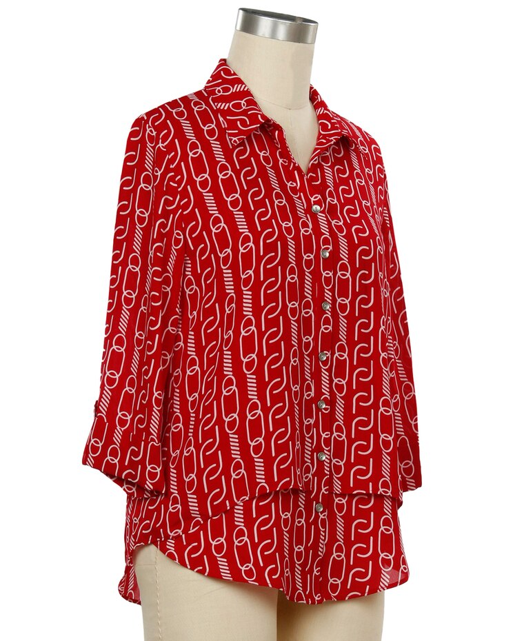 N Touch 3/4 Sleeve Chancellor Chain Print Blouse image number 1