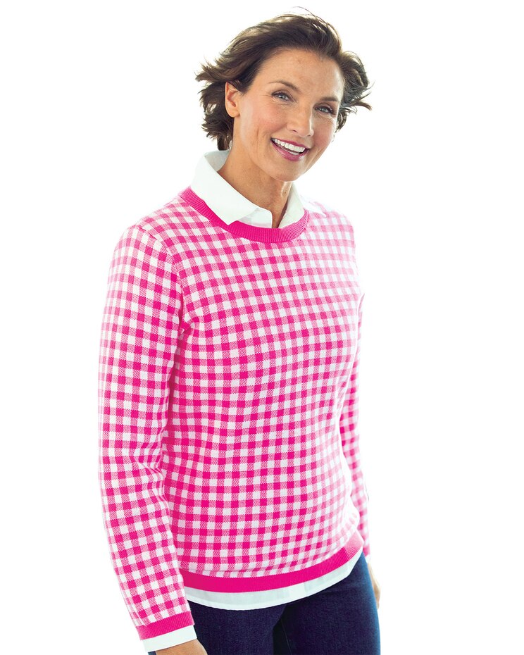 Gingham Check Cotton Sweater image number 1