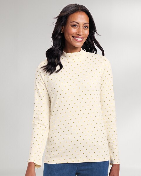Essential Cotton Dot-Print Mockneck Tee