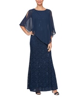 Beaded Shoulder Attached Cape Dress thumbnail number 1