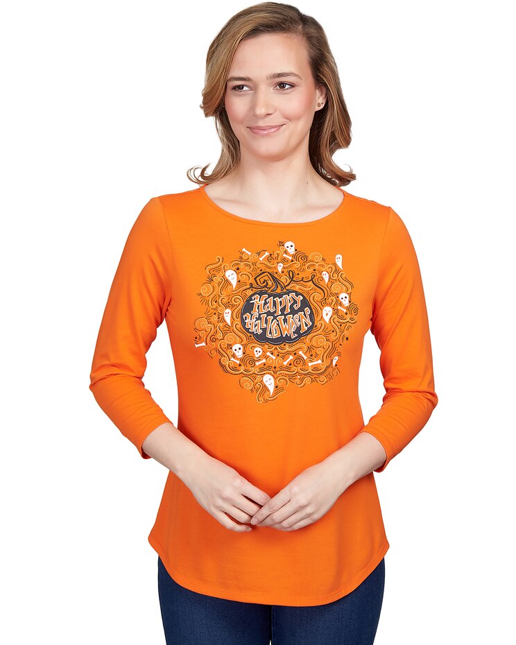 Ruby Rd® Spooky Pumpkin Three Quarter Sleeve Tee image number 1