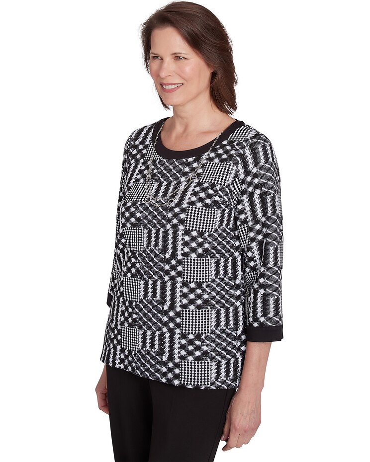 Alfred Dunner® Runway Ready Houndstooth Textured Top image number 3