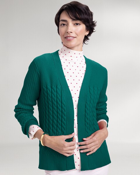 Cozy Cotton Mixed-Stitch Open Cardigan Sweater