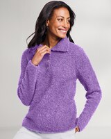 Luxe Bouclé Convertible-Collar Henley thumbnail number 1