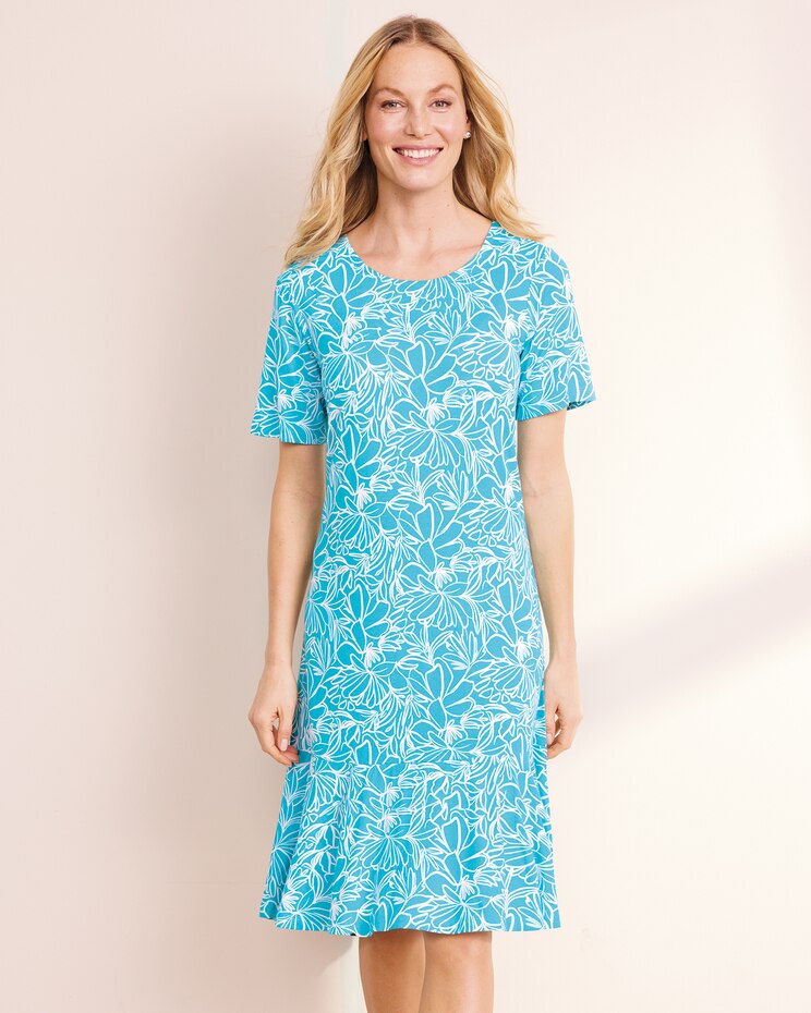 Stenciled Floral Flounce-Hem Knit Dress image number 1