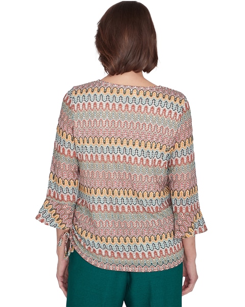 Alfred Dunner® Emerald Isle Spliced Texture Top With a Drawstring Hemline