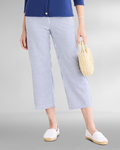 Seaside Stripe Seersucker Cropped Pants