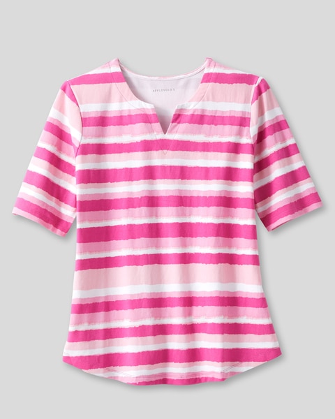 Prima™ Cotton Painted-Stripe Notch-Neck Tee