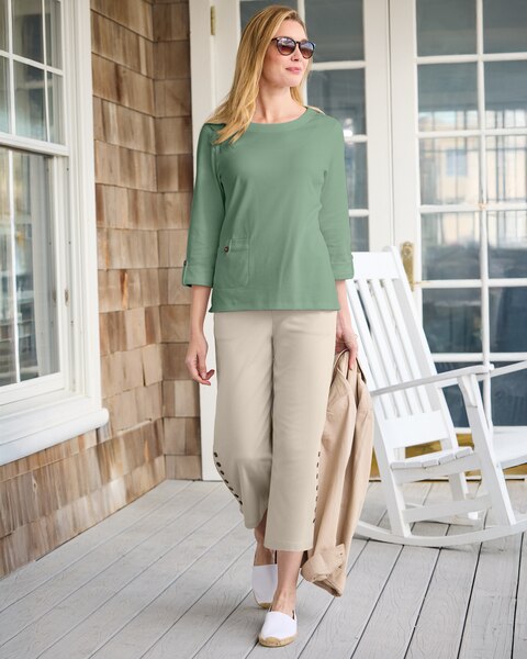 Essential Cotton Sedona Solid Roll-Sleeve Tee 