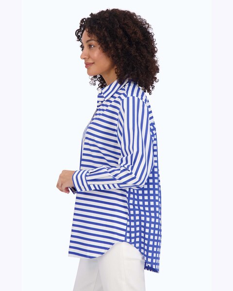 Meghan No Iron Gingham Stripe Combo Shirt