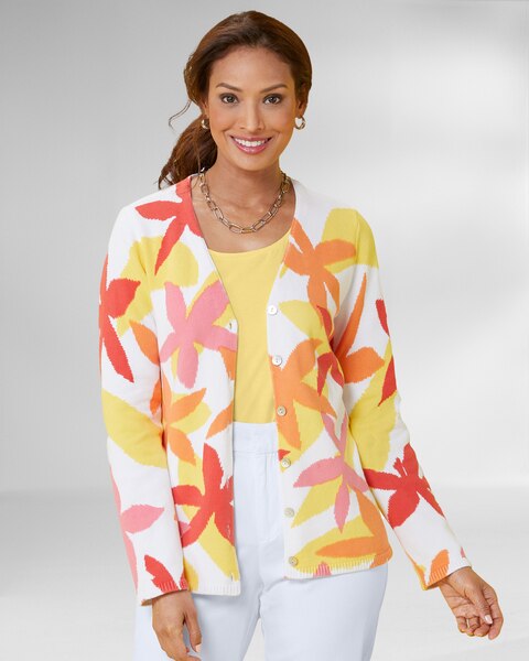 Tossed Floral Cotton Print Cardigan