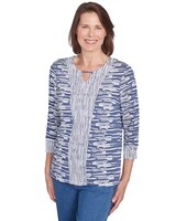 Alfred Dunner® Lake Victoria Split Neck Spliced Blue Top thumbnail number 3