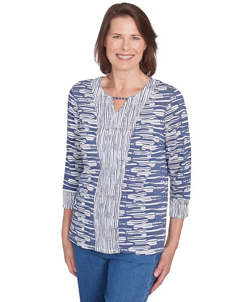 Alfred Dunner® Lake Victoria Split Neck Spliced Blue Top