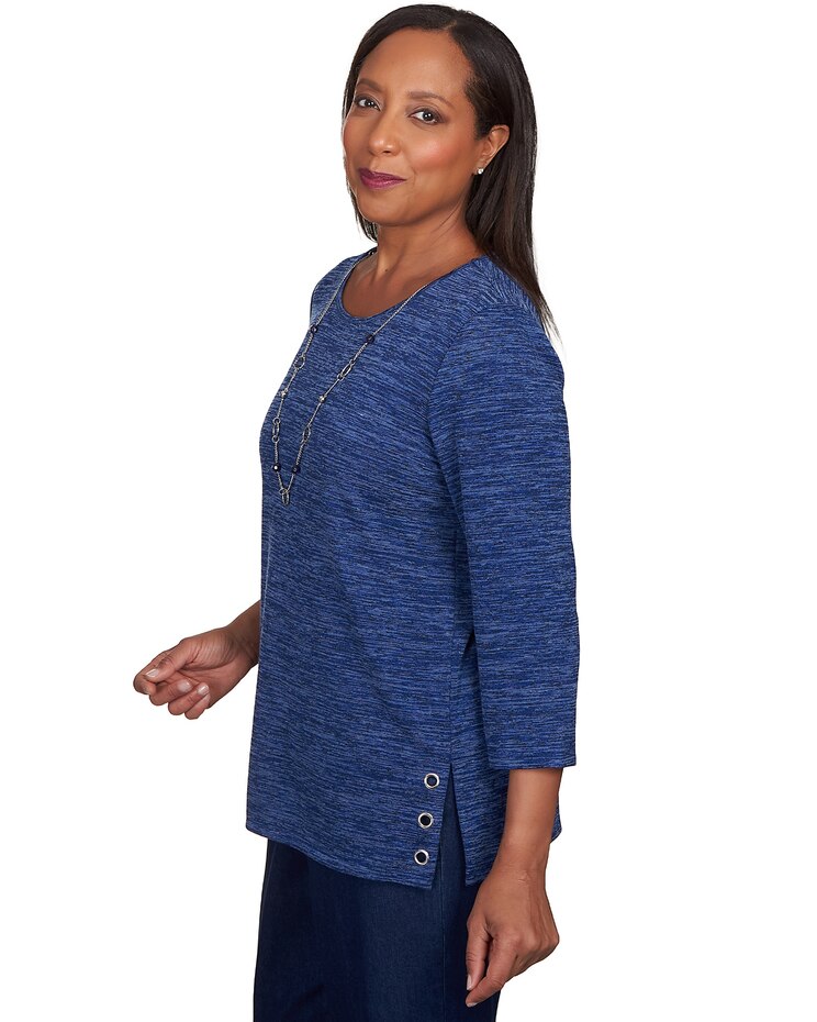 Alfred Dunner® Lavender Fields Melange Grommet Hem Top With Necklace image number 4