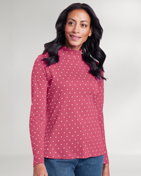Essential Cotton Dot-Print Mockneck Tee