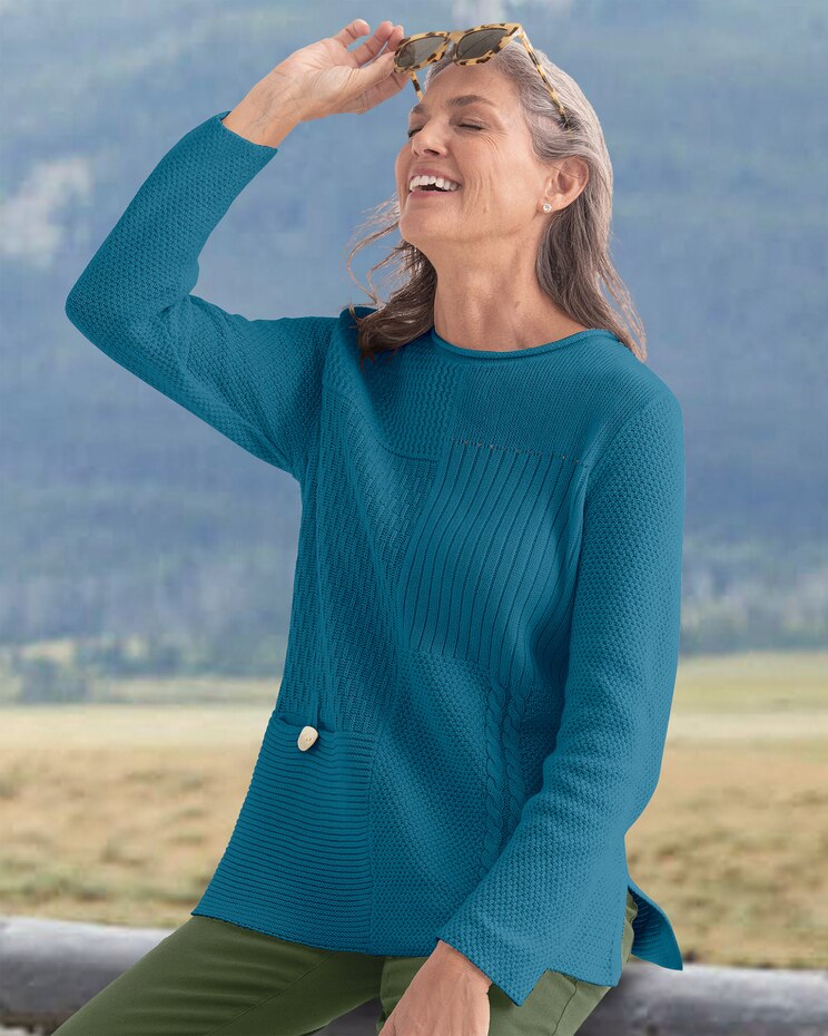 Mixed-Stitch Cotton Rollneck Sweater image number 1