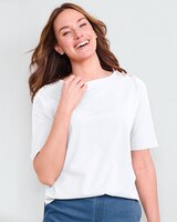 Prima™ Cotton Solid Button-Trim Bateau Tee thumbnail number 1