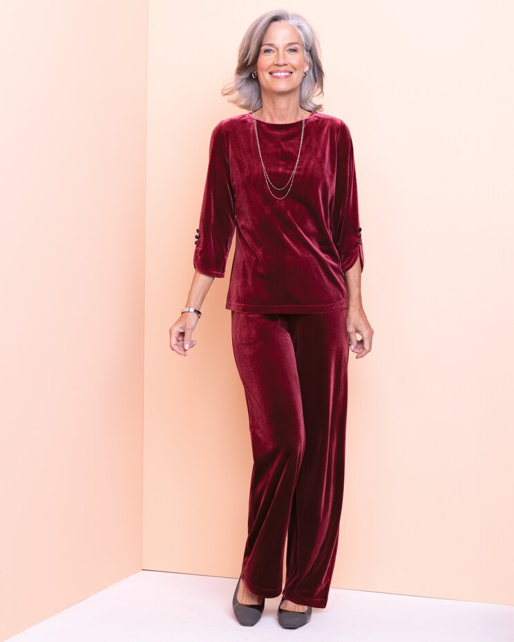 Stretch Velvet Bateau-Neck Top image number 3